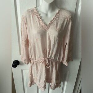 Blue Island Women’s Pink Boho Embroidered Beach/pool Cover Up Size M